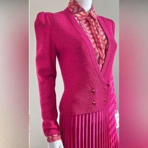 Vintage 1980s St John Hot Pink Knit Set / 80s Sweater Set / Size M. Shirt- 10